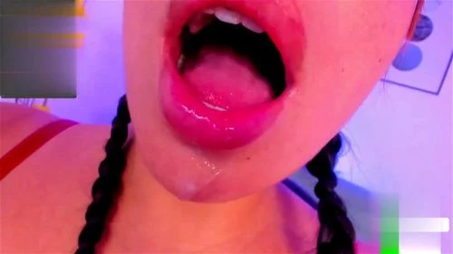 Hot Mouth With Spit Needs Cum On Tongue