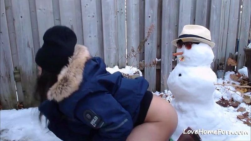 Sex of a young girl with a snowman