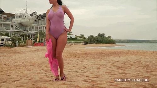 Transparent swimsuit public