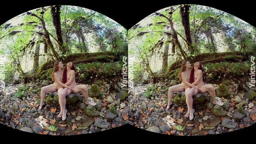 vr, lesbians, outdoors, shaved pussy