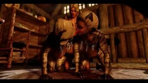 Two catgirl twin sisters fucked by a mighty Dragonborn