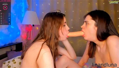 Double Dildo Suck - Watch Lesbian teens sucking a double headed dildo on cam - Teen, Teens,  Camgirl Porn - SpankBang