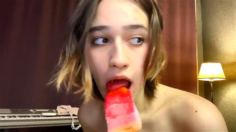Skinny big tits petite babe teasing with ice cream Skinny big tits petite babe teasing with ice cream