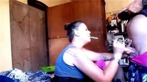 milf handjob and blowjob smoking on webcam