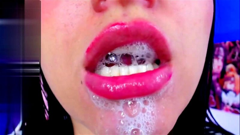 Sloppy Pierced Tongue Spit Slut Drools Saliva Bubbles