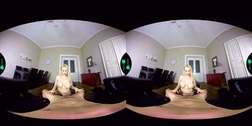 virtual reality, blonde bimbo, big tits, creampie