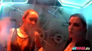 Horny brunettes dance under the water
