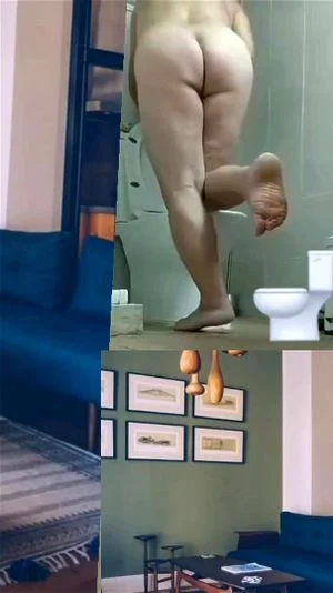 Guy naked and unashamed exercising in bathroom showing big ass
