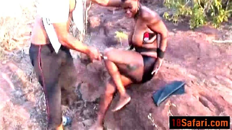 Ebony whore on a safari gets whipped and bondage by African stud