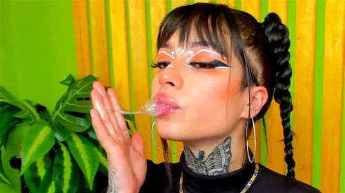 Inked Hottie Gags On Fingers In Throat Sexy Tongue Spit