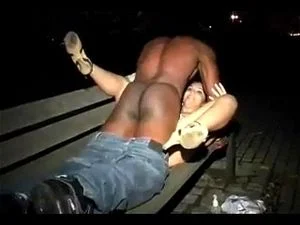 ajx bbc and brunette on  park bench