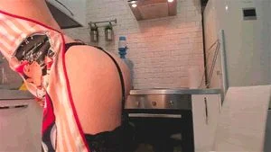 Big booty and small tits petite teen teasing on kitchen