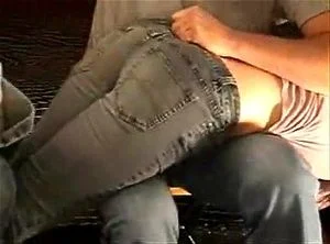 Hard spanking over jeans for daddy's bad girl