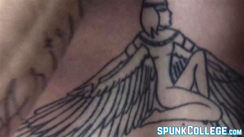 Inked twink teasing while stroking cock passionately solo