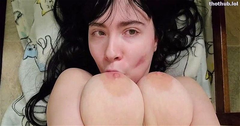 Sucking own saggy tits Sucking own saggy tits