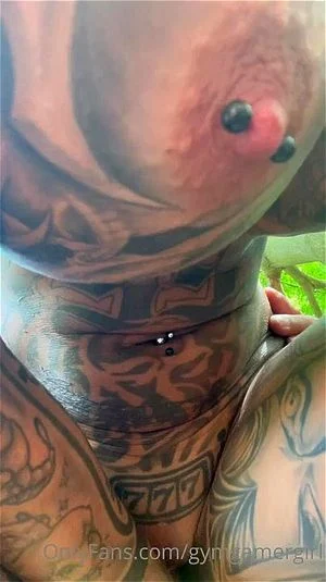 Huge fake tits tattoo girl