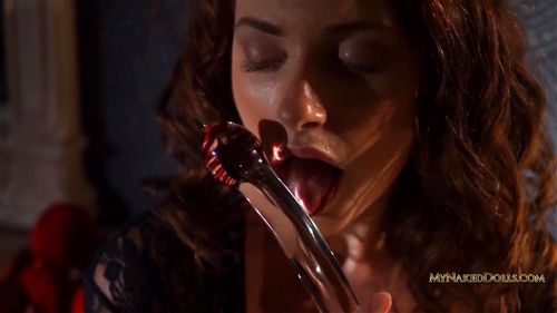 Redhead Lilia Kucher & the red glass dildo