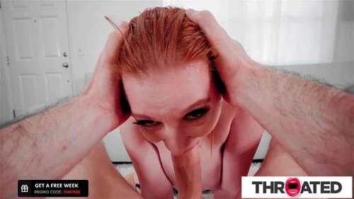 Throated - HOT FIERY Redhead Gives A Messy Upside Down Blowjob