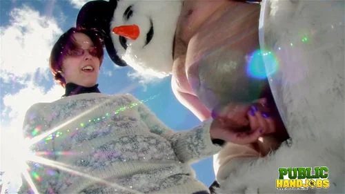 Public Handjobs Brandi de Lafey Strokes A Snowman