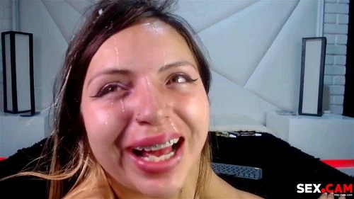 Green eyes chick get's throat fucked and then she receives a face creampie.
