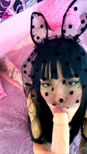 Latina in rabbit lingerie makes cum in her mouth