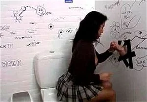 GloryHole in toilet for asian chick