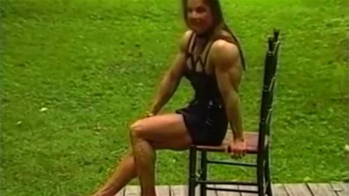 female muscle, posing, solo, public