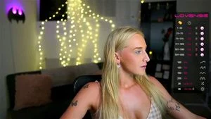 Busty tattooed long hair pretty blonde webcam solo