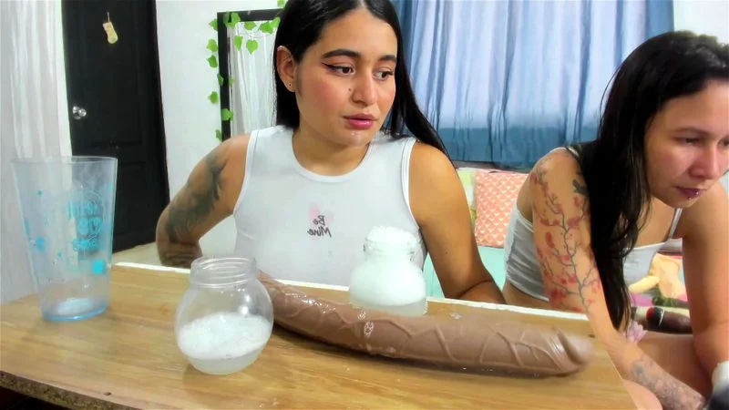 Sloppy latina dildo show