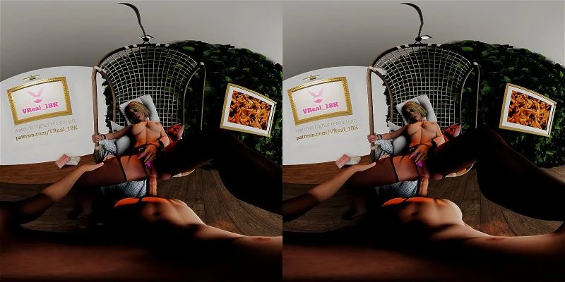 VReal_18K Gentle Anal on Hanging Chair - Vibrator, Couple, Stockings, Blonde, Super Girl, CGI 3D render