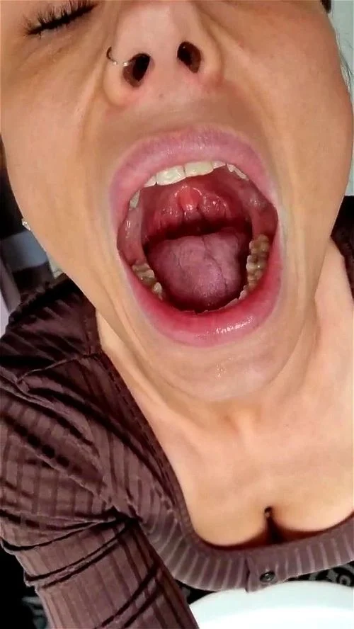 Sexy Braided Slut Brushes Cum From Mouth+Tongue Then Opens Wide Shows Throat Uvula