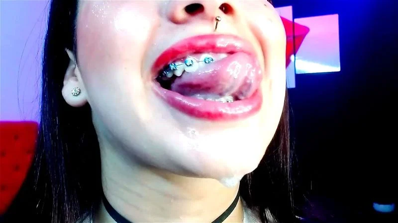 Sloppy Teen Bimbo Spit Slut Licks Dildo + Shows Drooling Tongue