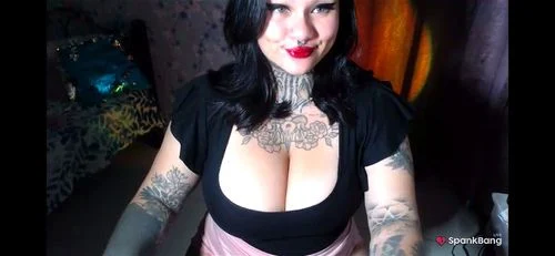 Goth Latina Flashes pussy and big tits.