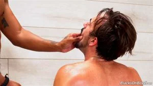 Bearded white guy fucked hard by 2 bbc's and blasted with black seed