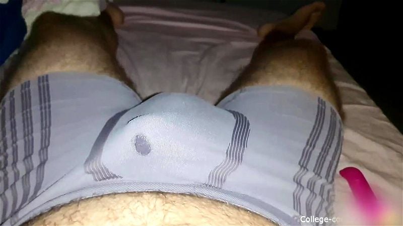 Hands free cock ring vibrator cumshot in boxer breifs