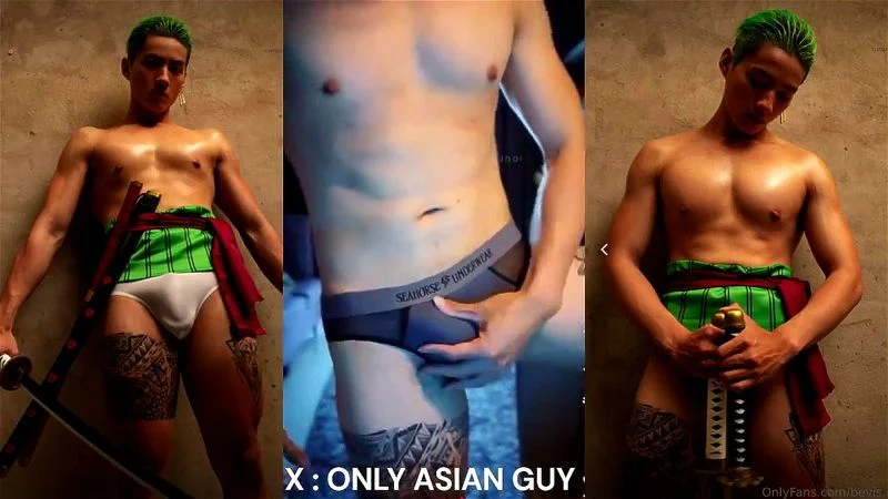 Asian Hunk Zorro Cosplayer Jerked-Off