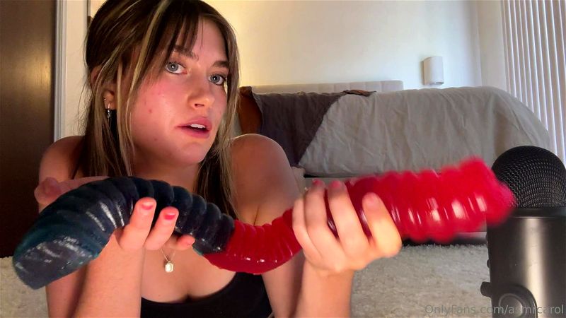 Beautiful Girl Sucks Gummy Worm ASMR