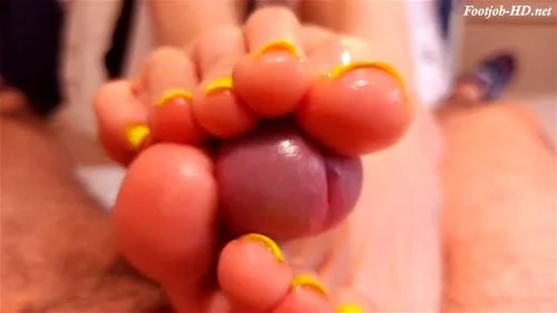Slow Frenulum Lubed Footjob With Cum On Fluo Toes