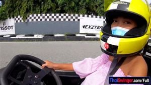 Cute Thai amateur teen girlfriend go karting and recorded on video after