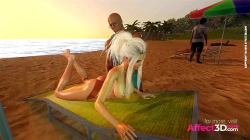 Big tits futanari babe fucking a black guy on a beach in a 3d animation