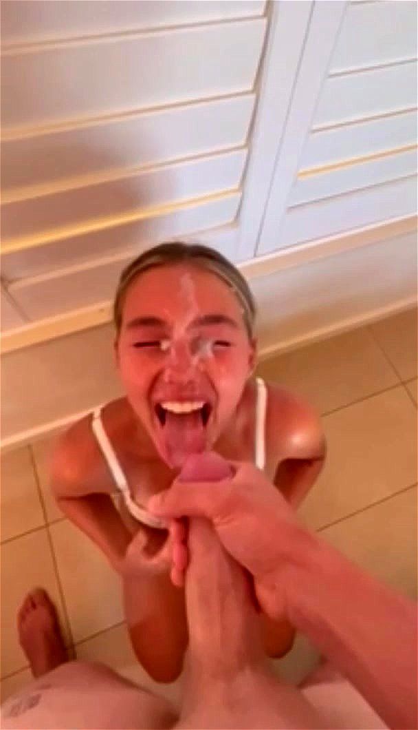 Busty Blonde Huge Facial after Great Blowjob