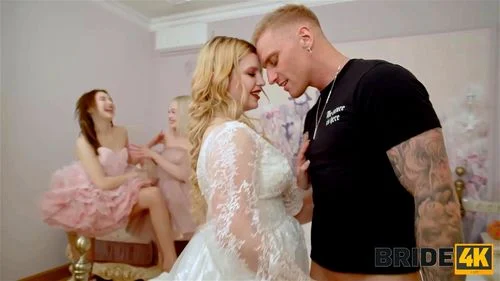 BRIDE4K. Lucky guy gets a wedding surprise from his bride: foursome with her friends