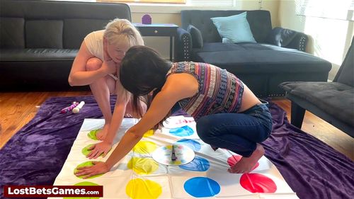 Lostbetsgames porn video – Strip twister in the living room involving horny lesbians