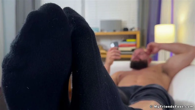 Muscular Hunk Girth Teases With Size 14 Feet In Dress Socks