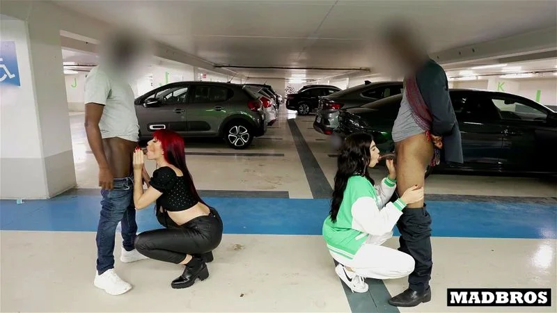 Two big ass Latina roommates fucked by two black guys in a public parking lot!!!