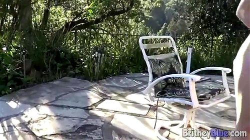Sexy Brunette Britney Blue gets naked at pool and rubs her pussy