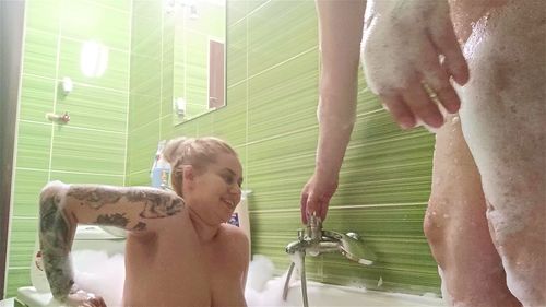 Tattoed porn video – Old and sexy couple take a bath