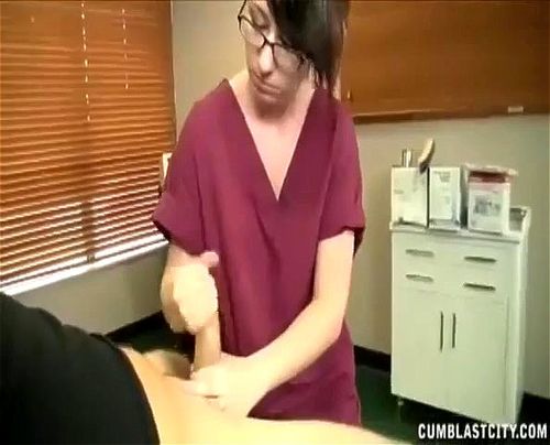 Teen nurse jacks off a huge dick by Cum Blast City: Handjob, Brunette & Professional Porn