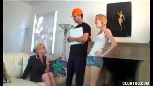 Mom And Teen Jerk Off The Electricity Guy For Good