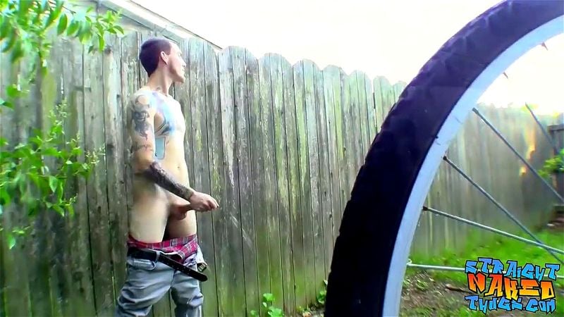 Straight bad boy Blinx strokes his big dick outdoor and cums